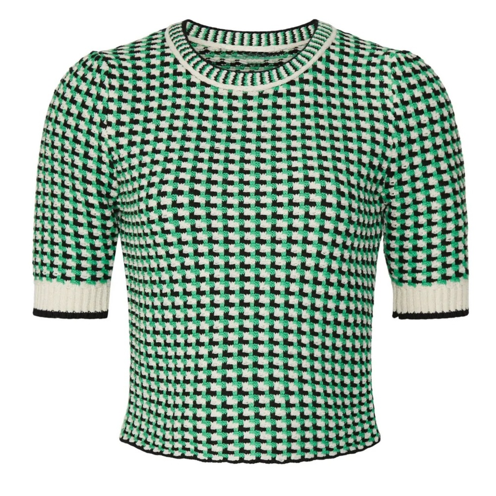 Maje Black and Green Checkered Short Sleeve Top - Picture 3 of 12